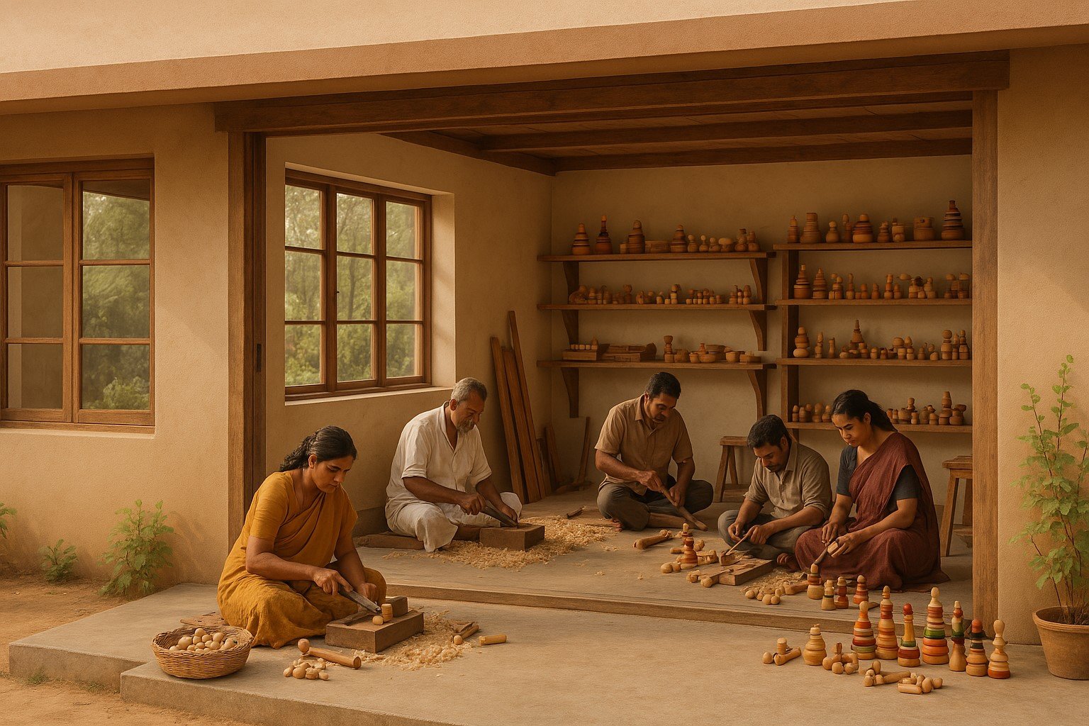 Kalki Woods artisans handcrafting wooden toys